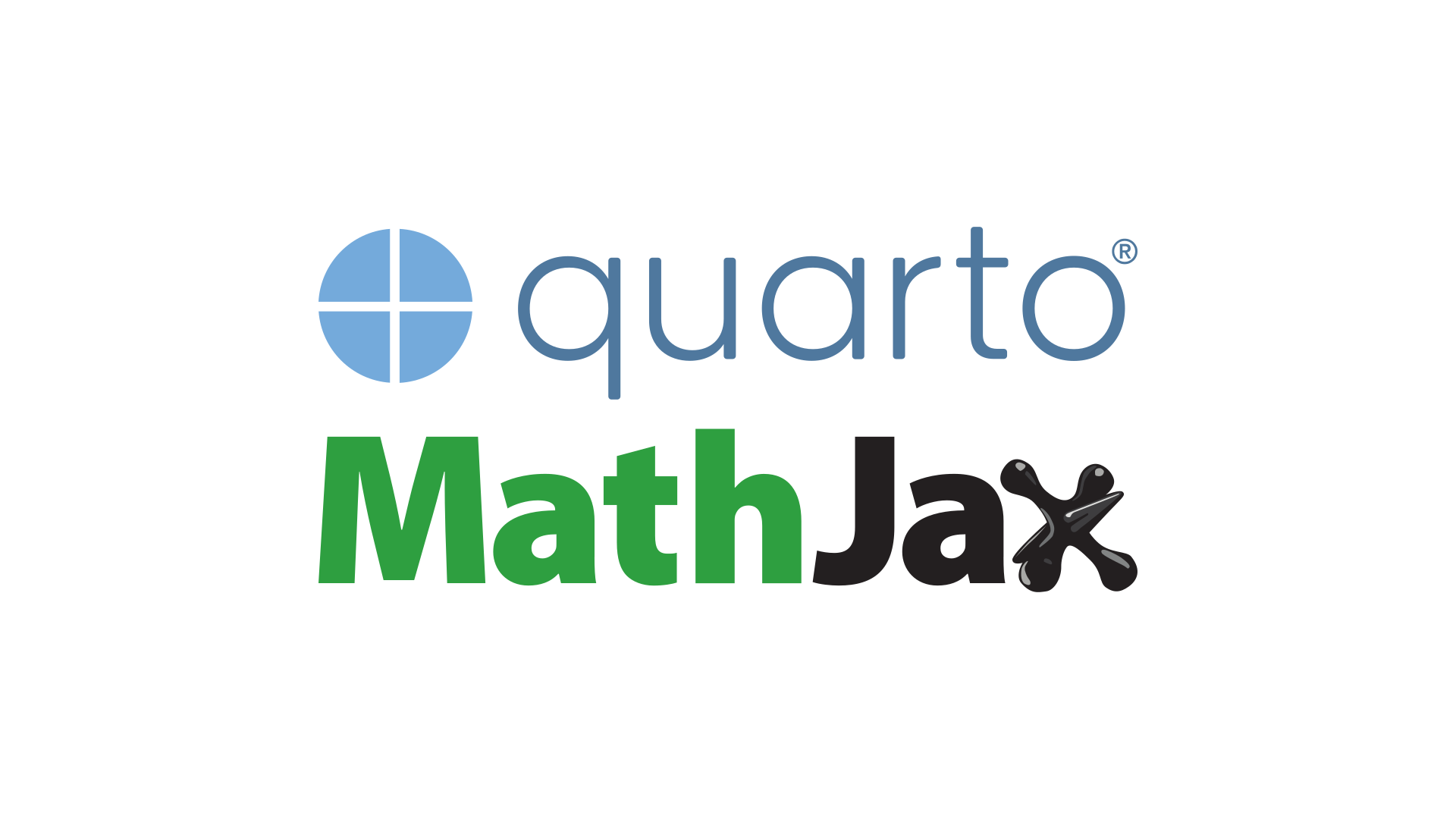 Quarto logo and text in the center of the image. Below, MathJax logo and text.

